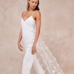 Elegant White Jumpsuit with Lace Train lulus size large